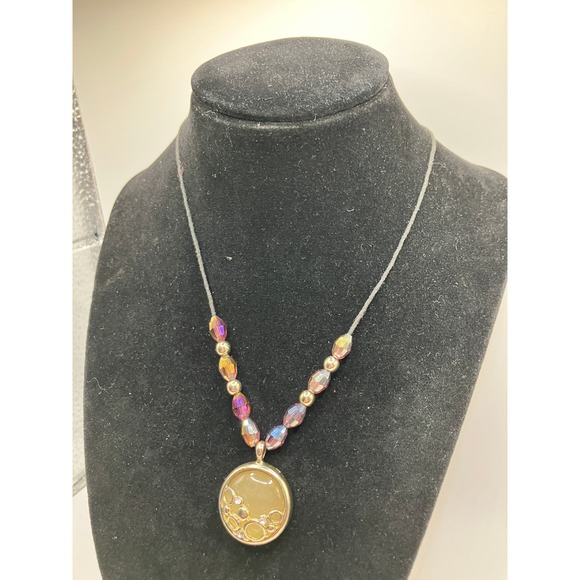 Reversible Metal Circles Pendant Purple Beaded Necklace! - Picture 11 of 15